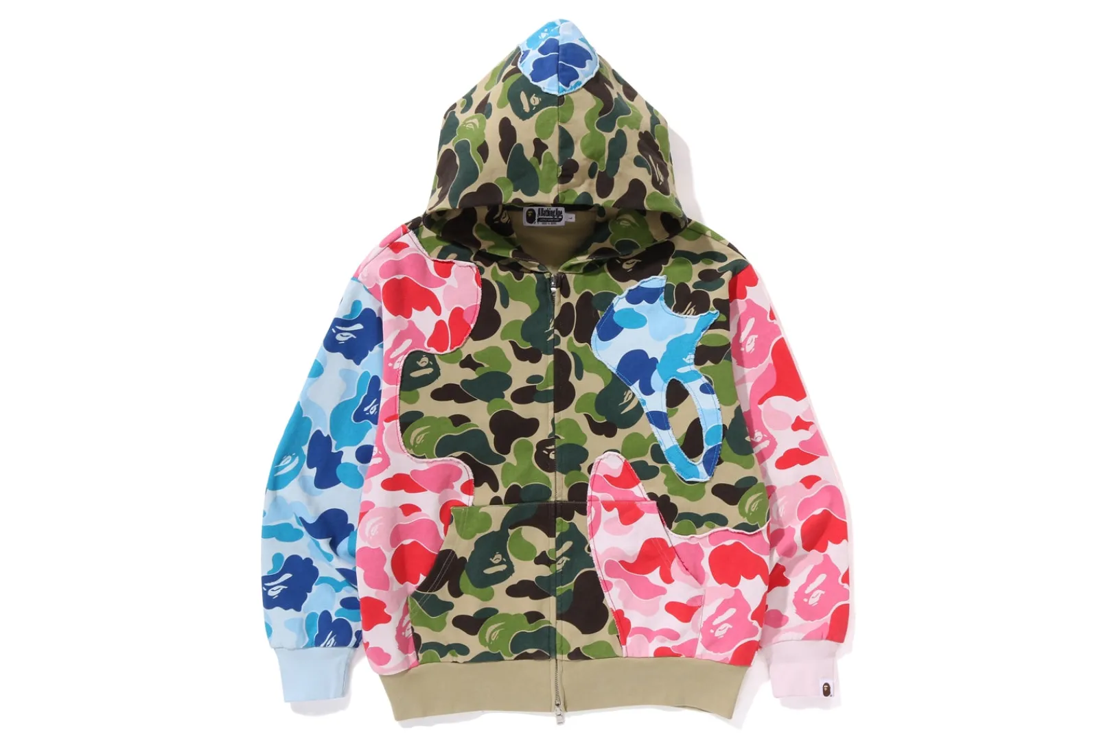 0ZX ABC CAMO PATCHWORK RELAXED FIT ZIP HOODIE MENS MULTI New