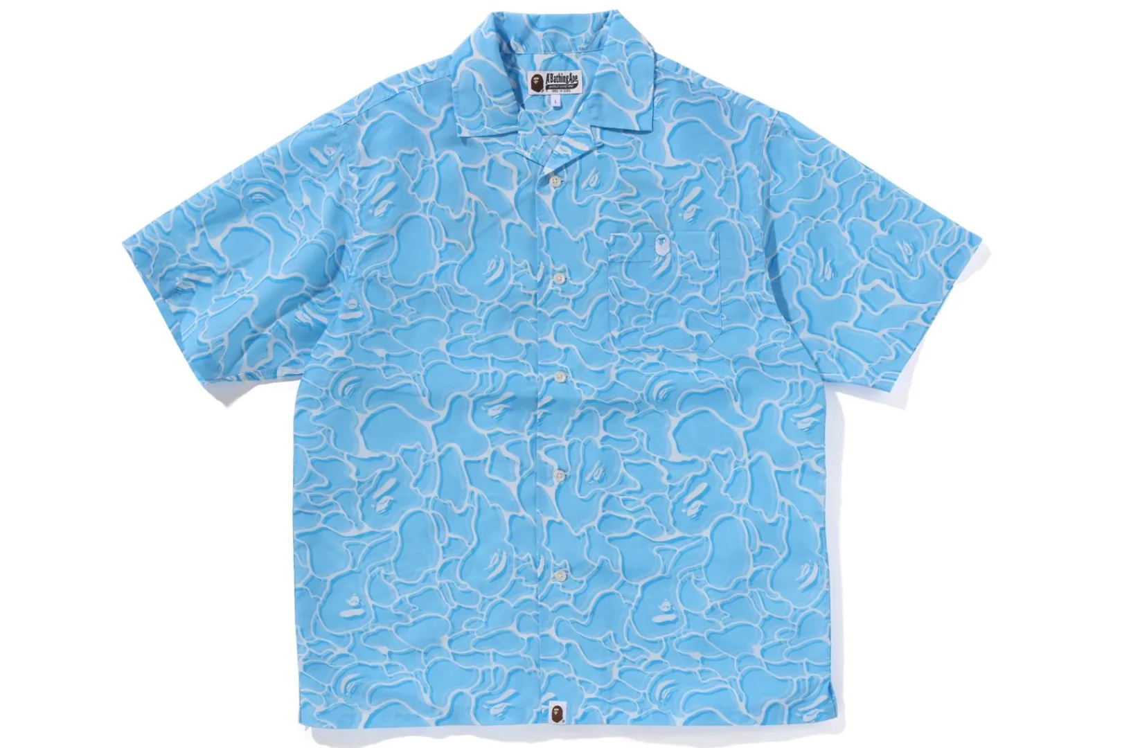 0ZX ABC SEA SURFACE CAMO OPEN COLLAR S/S SHIRT MENS BLUE Best Sale