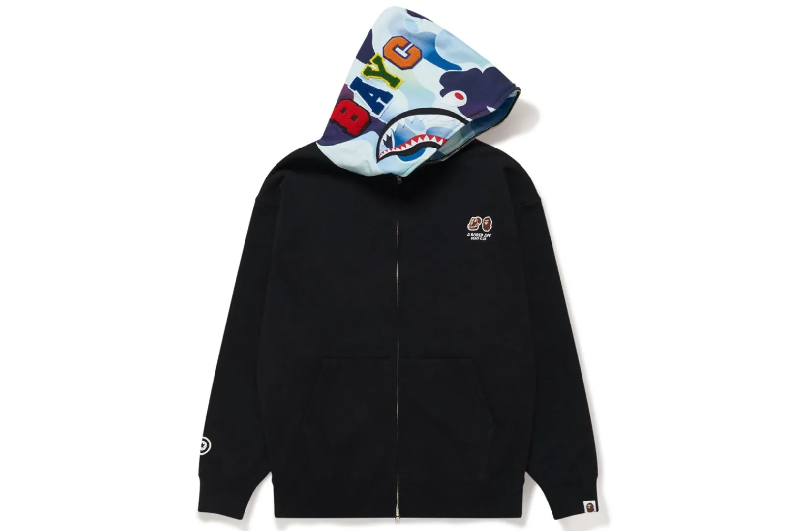 0ZX BAPE X BAYC - SHARK FULL ZIP HOODIE MENS BLACK Discount