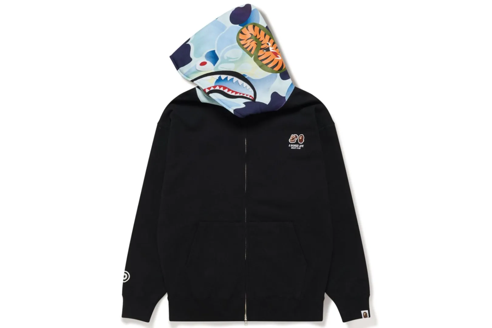 0ZX BAPE X BAYC - SHARK FULL ZIP HOODIE MENS BLACK Discount