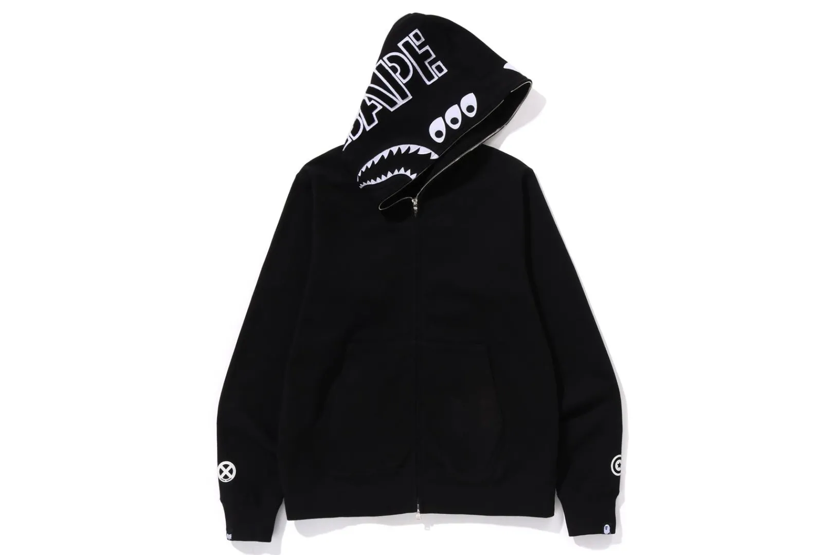 0ZX BAPE X BOUNTY HUNTER - MAD SHARK FULL ZIP HOODIE MENS BLACK Fashion