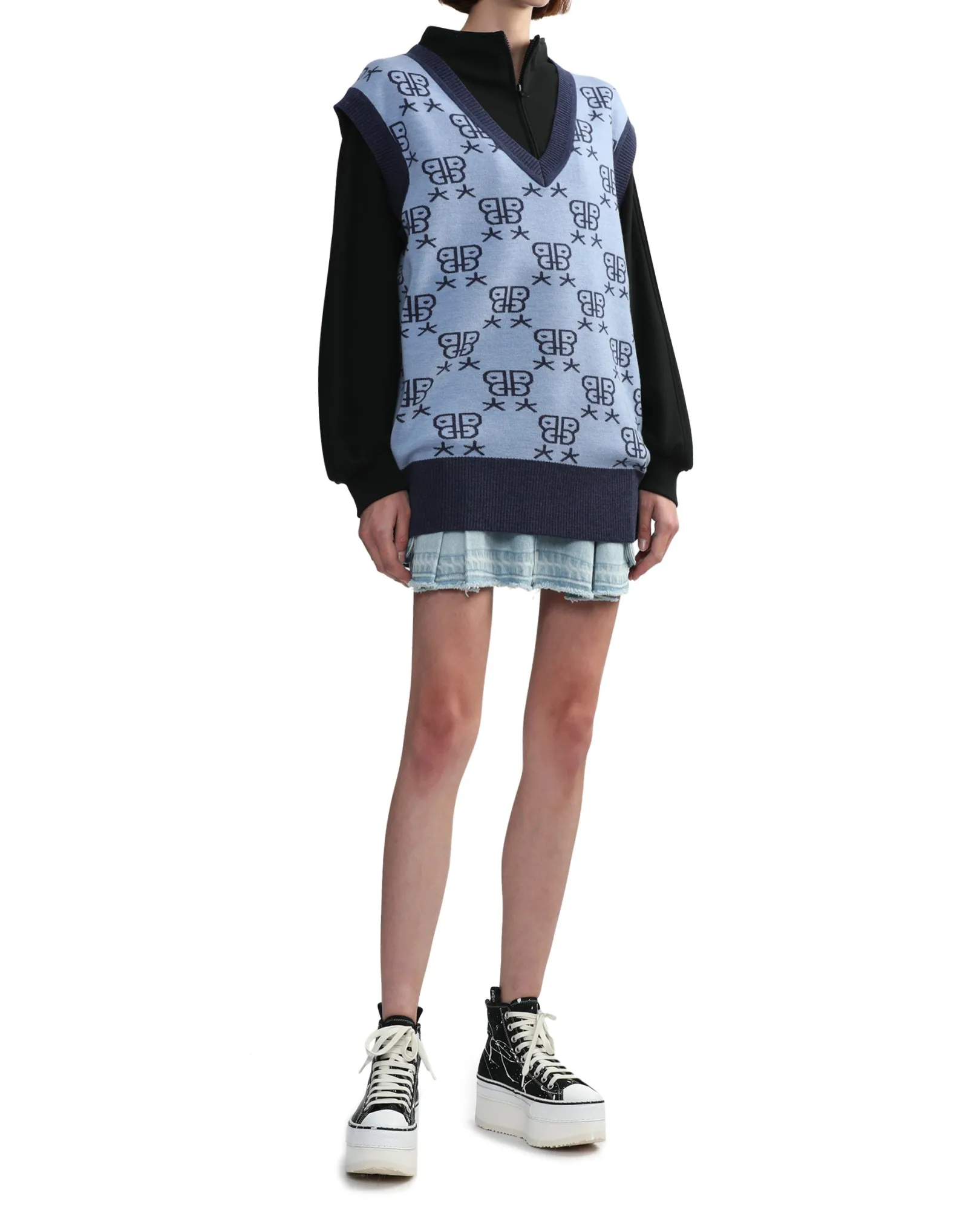 BPY KNKN4224XL/BAPY MONOGRAM STRICKWESTE L BLAU X WEISS Hot