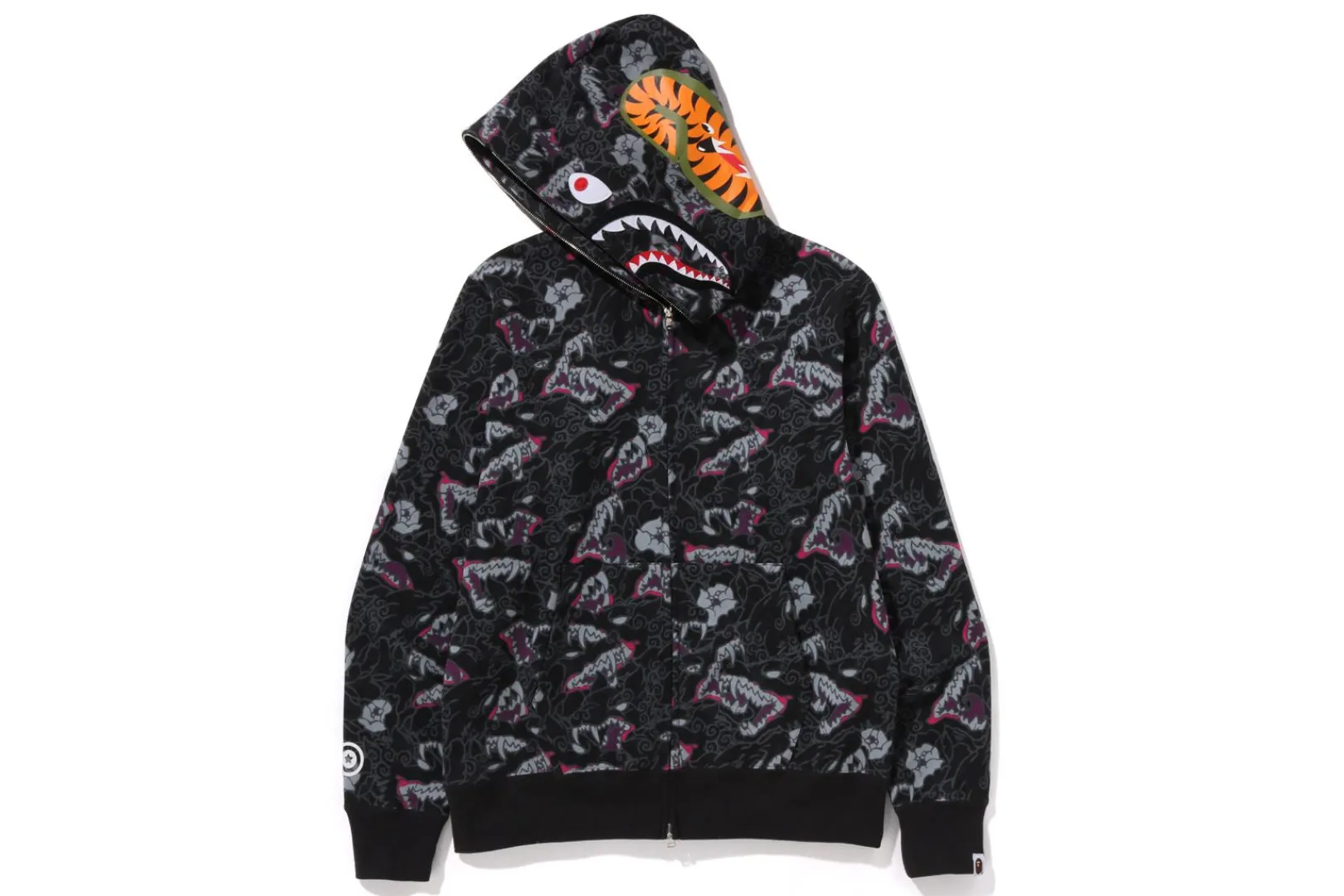 0ZX JAPANESE TATTOO CAMO SHARK FULL ZIP HOODIE MENS Cheap